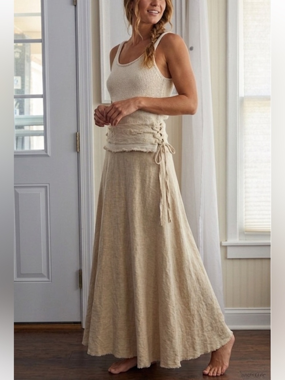 French Boutique Handloom Cotton Maxi Skirt - Bohemian Fringed Wrap - One Size